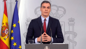 El presidente del Gobierno, Pedro Sánchez, durante la explicación de los detalles de la aplicación del estado de alarma / EFE