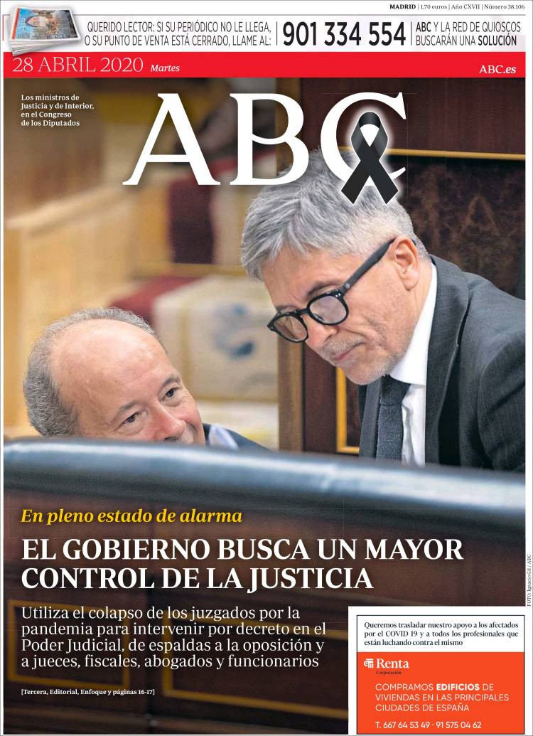 Portada del 'ABC' del 28 de abril de 2020