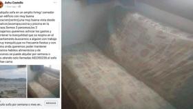 El mugriento sofá que se alquila por 375 euros y el anuncio que lo promociona / CG