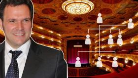 Roger Guasch, director general del teatro del Liceu, con la instalación al fondo / FOTOMONTAJE CG