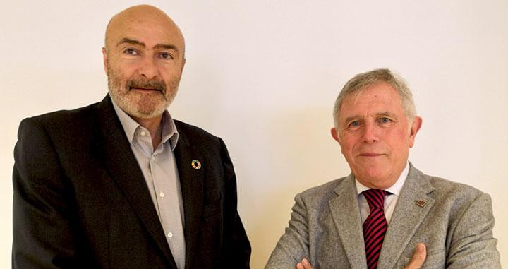 Enric Crous (d), candidato independentista a la presidencia de la Cámara de Comercio de Barcelona, junto a su socio de Pimec, José María Torres / EP