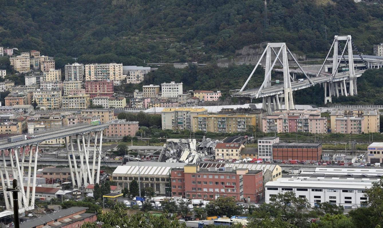 El viaducto Morandi de Génova, tras derrumbarse el 14 de agosto