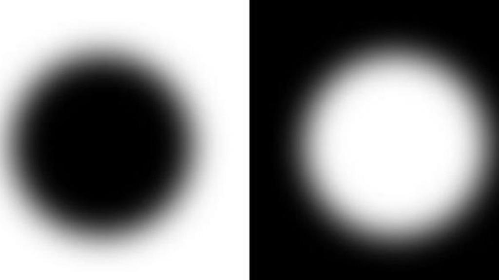 Los círculos difuminados blanco y negro son iguales pero el blanco parece más grande.