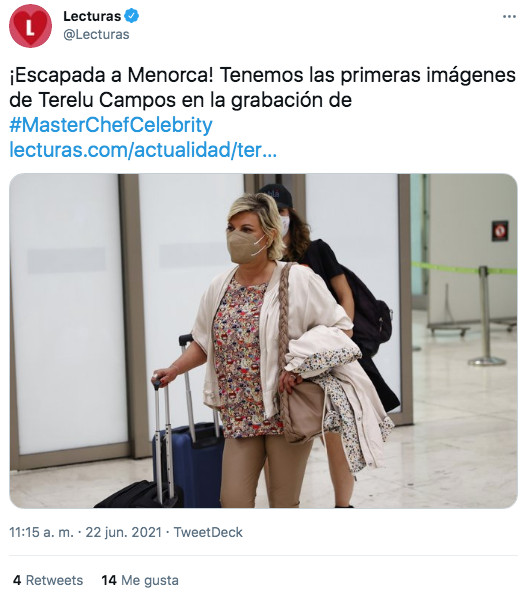 Terelu Campos en las grabaciones de 'Masterchef Celebrity’ / TWITTER