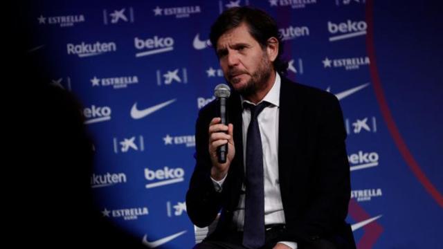 Mateu Alemany, director de fútbol del Barça, en la presentación de un fichaje / FCB