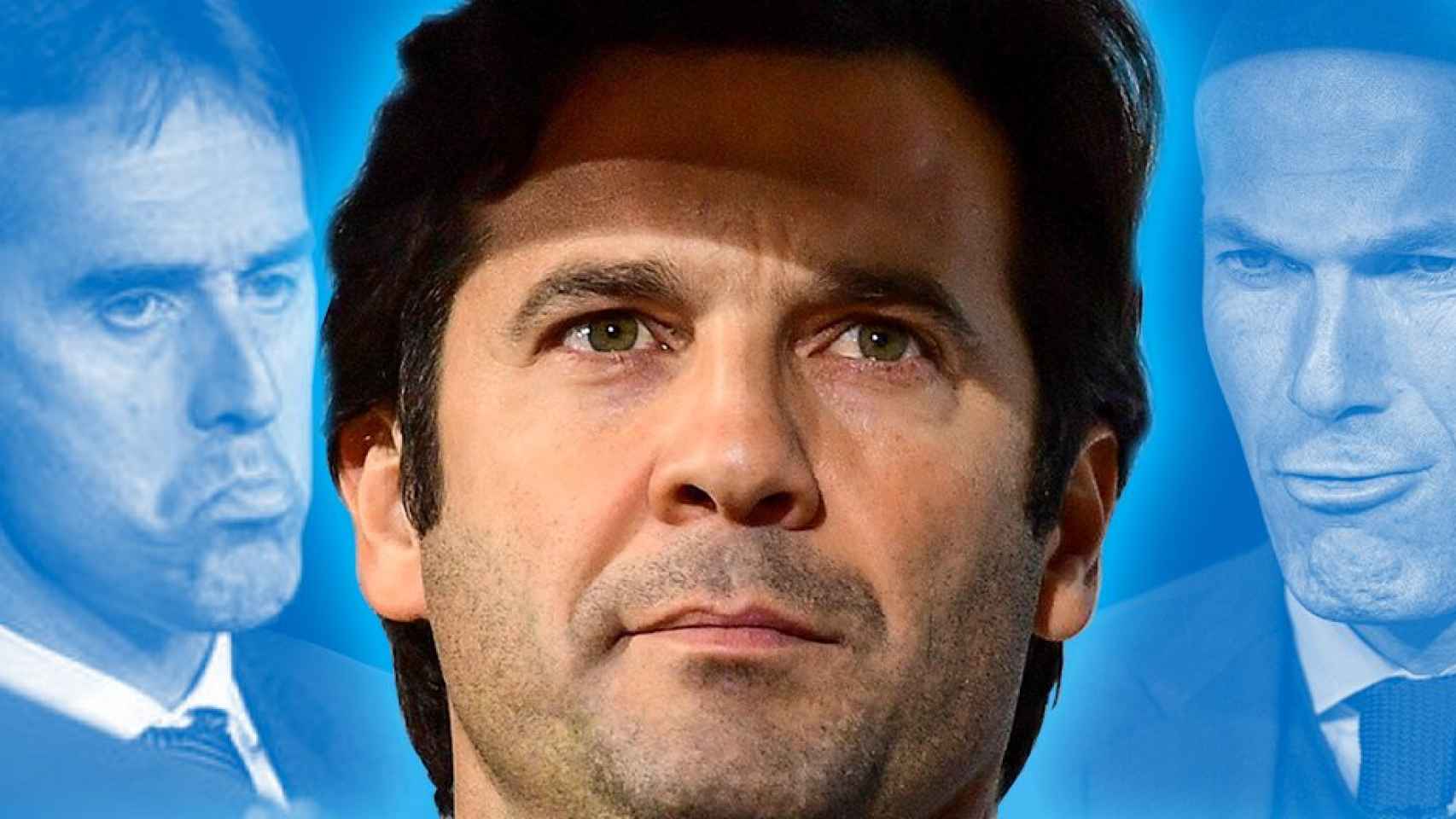 El técnico del Real Madrid, Santiago Solari, y sus antecesores: Zinedine Zidane (d) y Julen Lopetegui (i) / FOTOMONTAJE DE CULEMANÍA