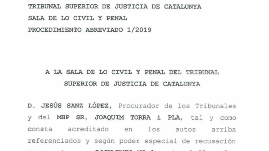 Imagen del texto en el que los abogados de Torra se dirigen en castellano al TSJC