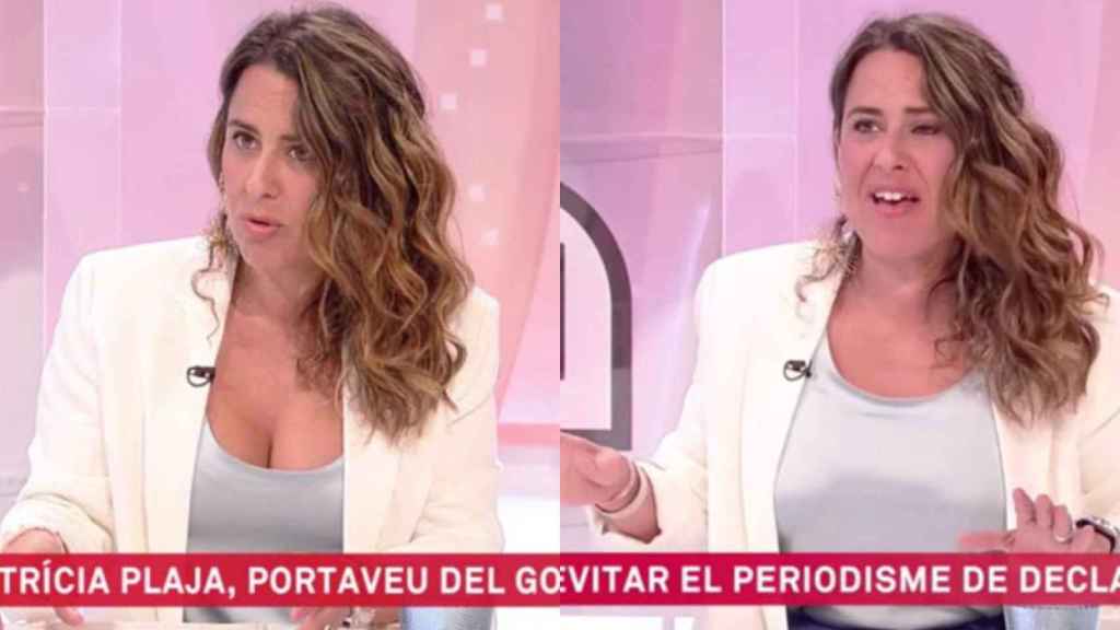 La portavoz del Govern, Patricia Plaja, durante la entrevista en TV3 en la que ha sido censurada por su escote / TV3