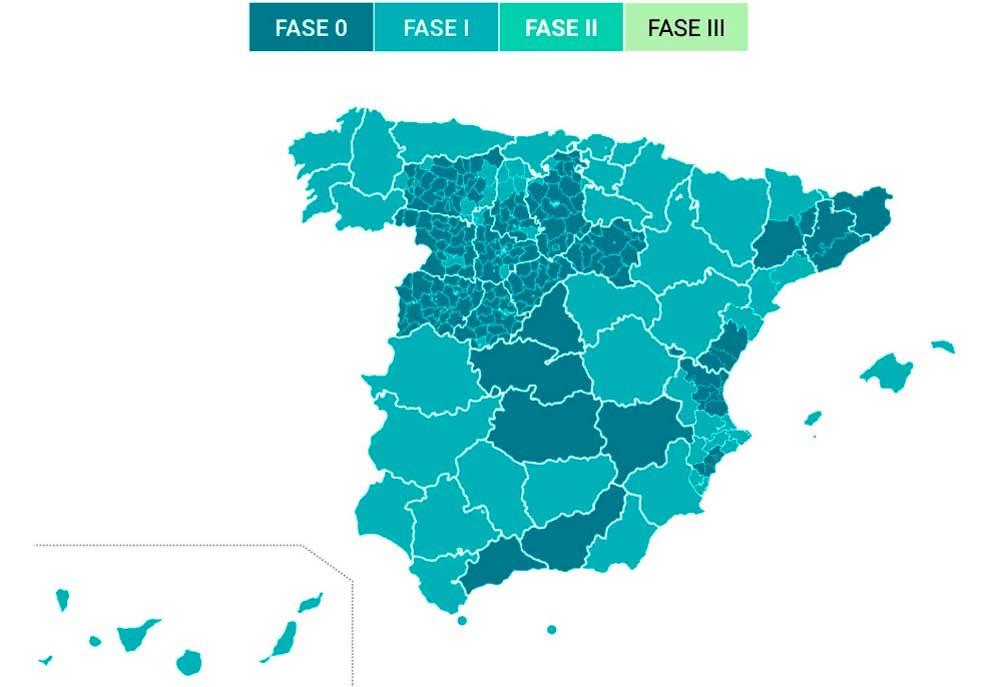 Mapa de las fases del desconfinamiento en España / EFE