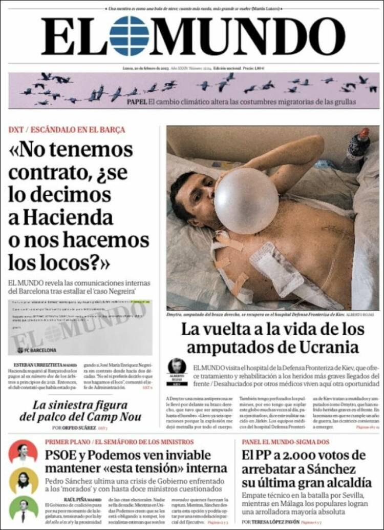 Portada de 'El Mundo' de 20 de febrero de 2023 / KIOSKO.NET