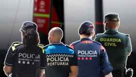 Un barco de la Copa América de vela con agentes de los cuatro cuerpos policiales implicados / FOTOMONTAJE CG