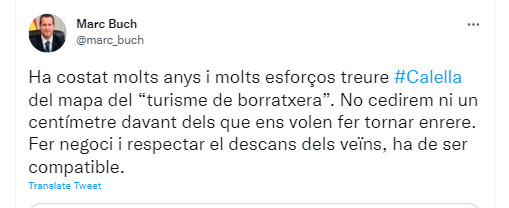 Mensaje del alcalde de Calella, Marc Buch, sobre el avance del cierre de Phoenix / TWITTER