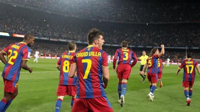 David Villa celebra un gol con el Barça / EFE