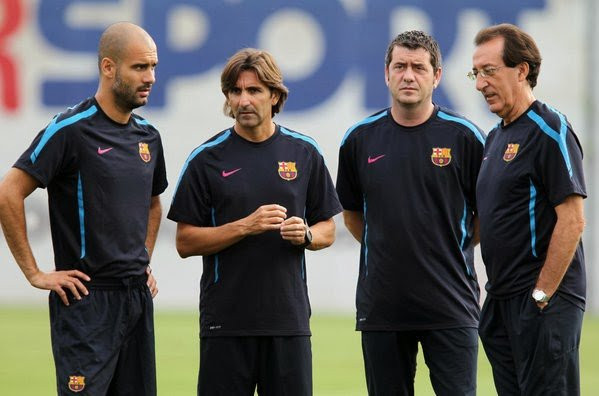 Paco Seirul·lo junto al staff técnico del Barça de Guardiola / FCB