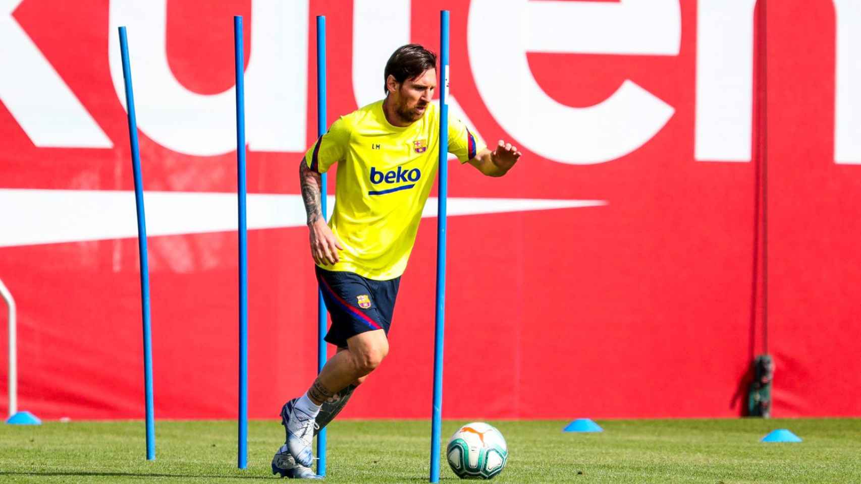 Leo Messi en el entrenamiento de este viernes / FC Barcelona