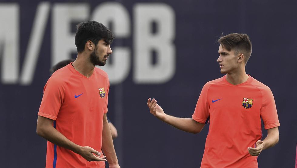 André Gomes y Denis Suárez en un entrenamiento del Barça / EFE