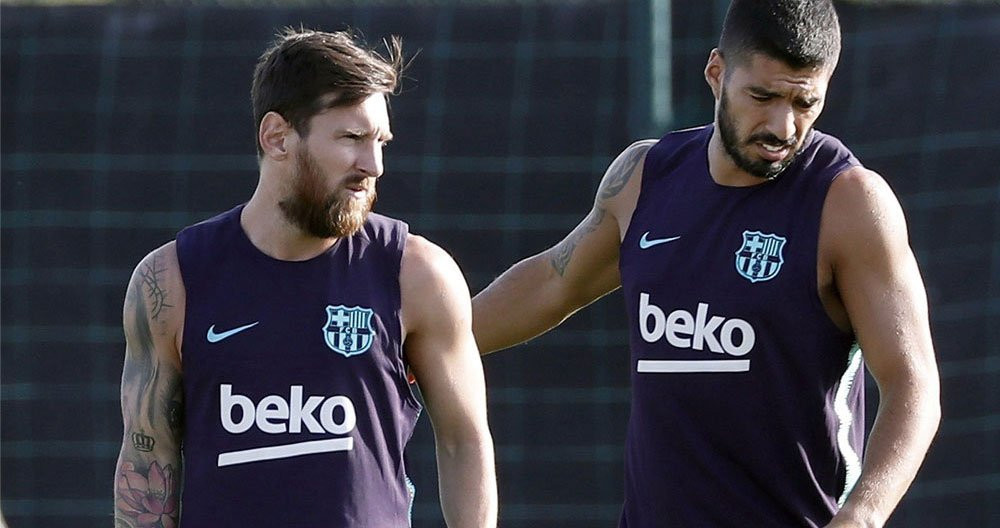 Leo Messi y Luis Suárez en una de las sesiones de entrenamiento de Ernesto Valverde / FCB