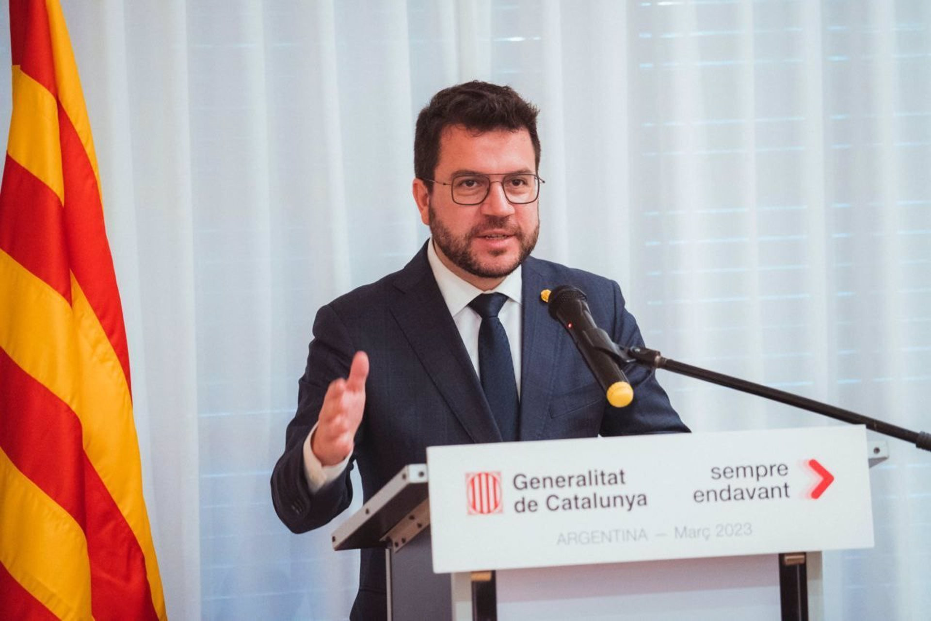 El presidente de la Generalitat de Cataluña, Pere Aragonès, en la inauguración de la 'embajada' de la Generalitat en el Cono Sur / GOVERN