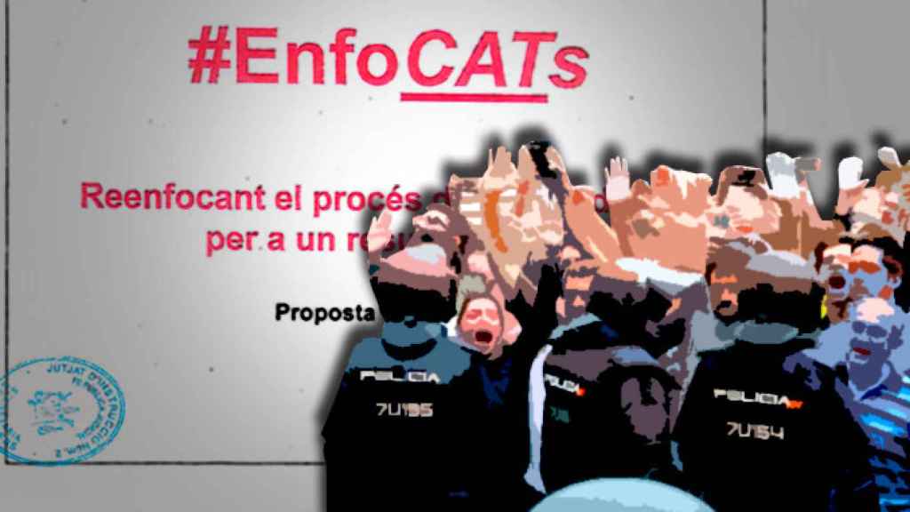 Primera página del documento 'EnfoCATs' tras una imagen del 1-O / CG