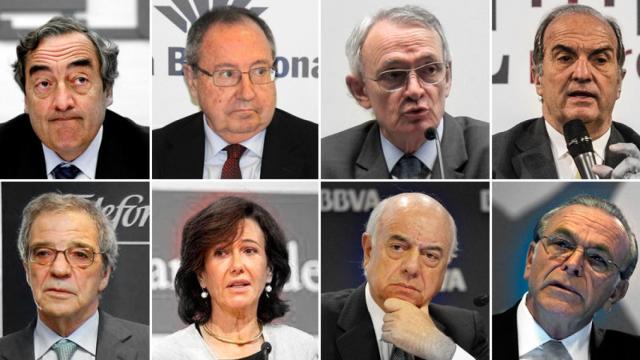 De izquierda a derecha y de arriba a abajo, Juan Rosell, Josep Lluís Bonet, Antón Costas, Joaquín Gay de Montellà, César Alierta, Ana P. Botín, Francisco González e Isidro Fainé.