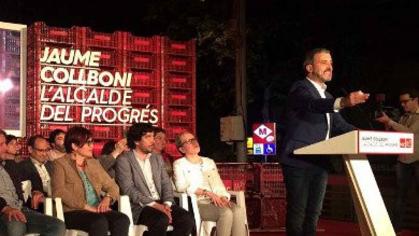 El alcadable del PSC por Barcelona, Jaume Collboni, en su primer acto de campaña