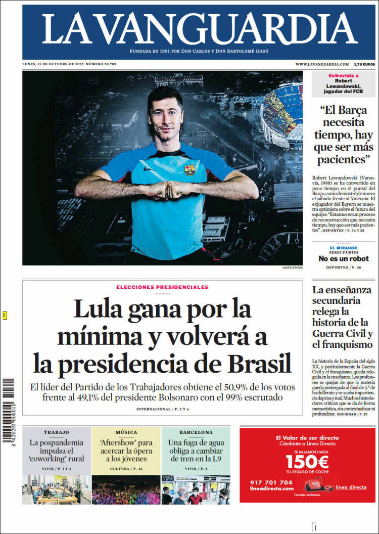 Portada de 'La Vanguardia' de 31 de octubre de 2022 / KIOSKO.NET