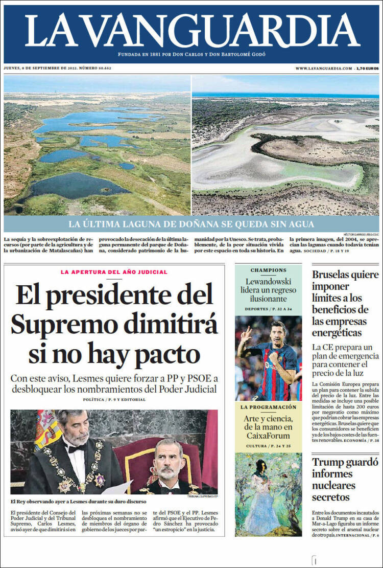 Portada de 'La Vanguardia' del 8 de septiembre de 2022 / KIOSKO.NET