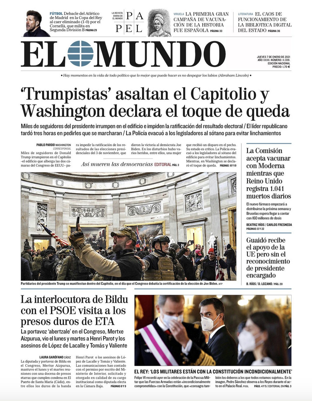 Portada de 'El Mundo' del 7 de enero de 2021 / EL MUNDO