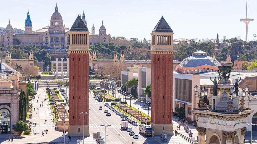 Vista parcial de la Plaza España de Barcelona