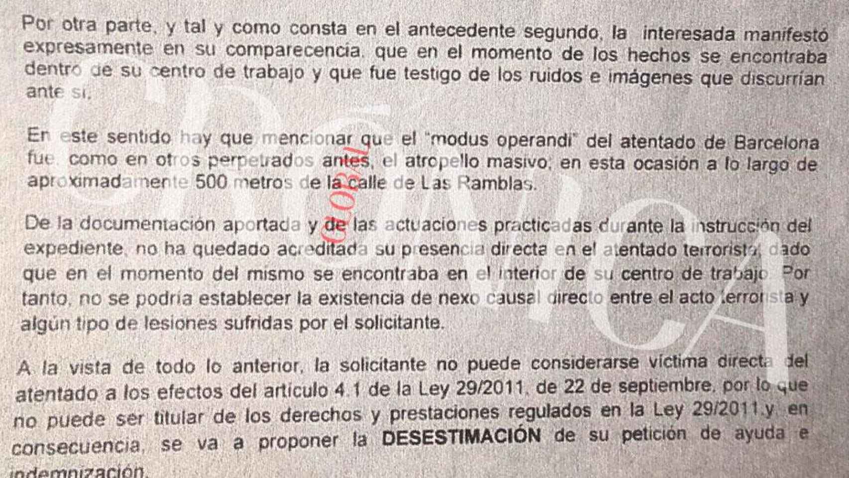 Interior desestima la petición para recibir ayuda psicológica de un afectado por el 17A  / CG