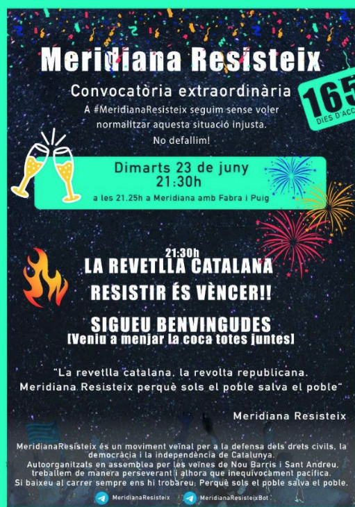 Convocatoria en Meridiana la noche de Sant Joan / TWITTER