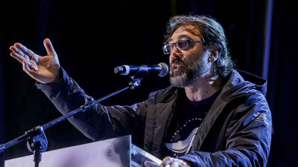 El actor Javier Bardem durante su intervención en la Marcha por el Clima, donde llamó estúpido a Almeida / EP