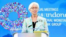 Christine Lagarde, la presidenta del FMI en la rueda de prensa para comunicar las nuevas previsiones macroeconómicas mundiales / FMI