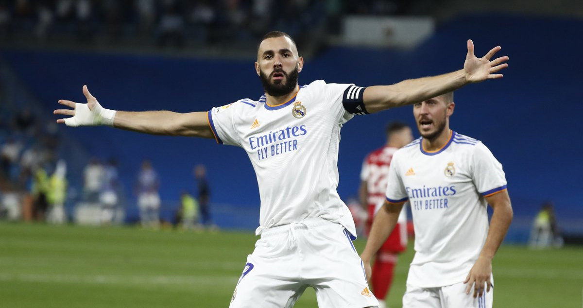 La celebración de Benzema en el regreso al Santiago Bernabéu / Real Madrid