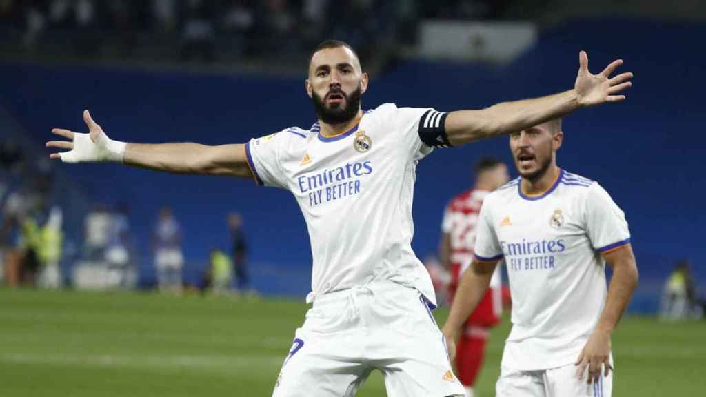 La celebración de Benzema en el regreso al Santiago Bernabéu / Real Madrid