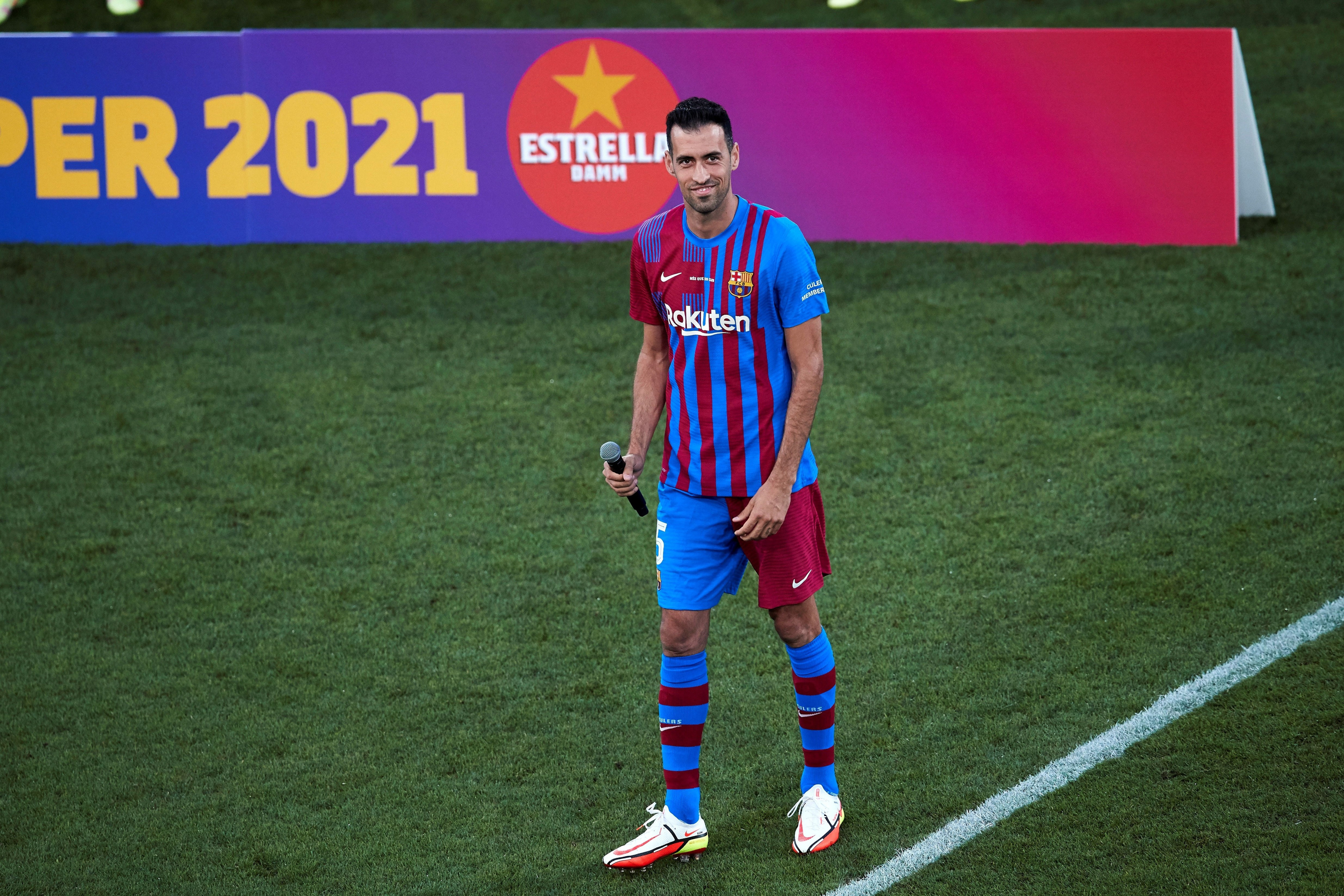 Sergio Busquets en su discurso como capitán / FC Barcelona