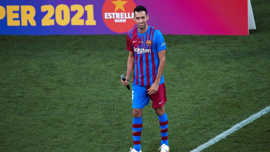 Sergio Busquets en su discurso como capitán / FC Barcelona