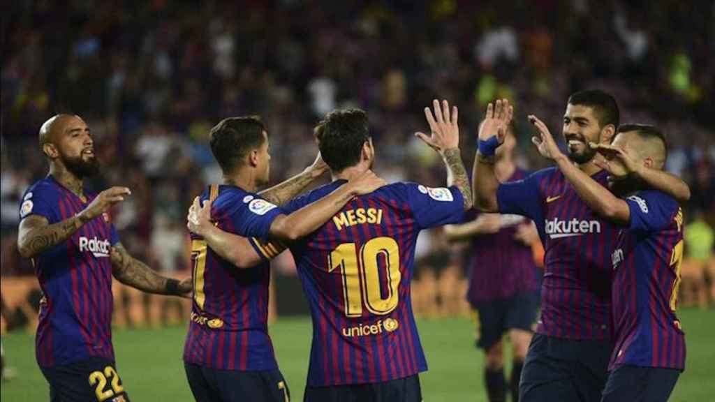 Una foto de archivo de los jugadores del Barça celebrando un gol frente el Alavés