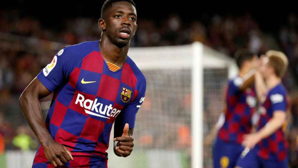 Ousmane Dembelé celebrando su gol contra el Sevilla / EFE