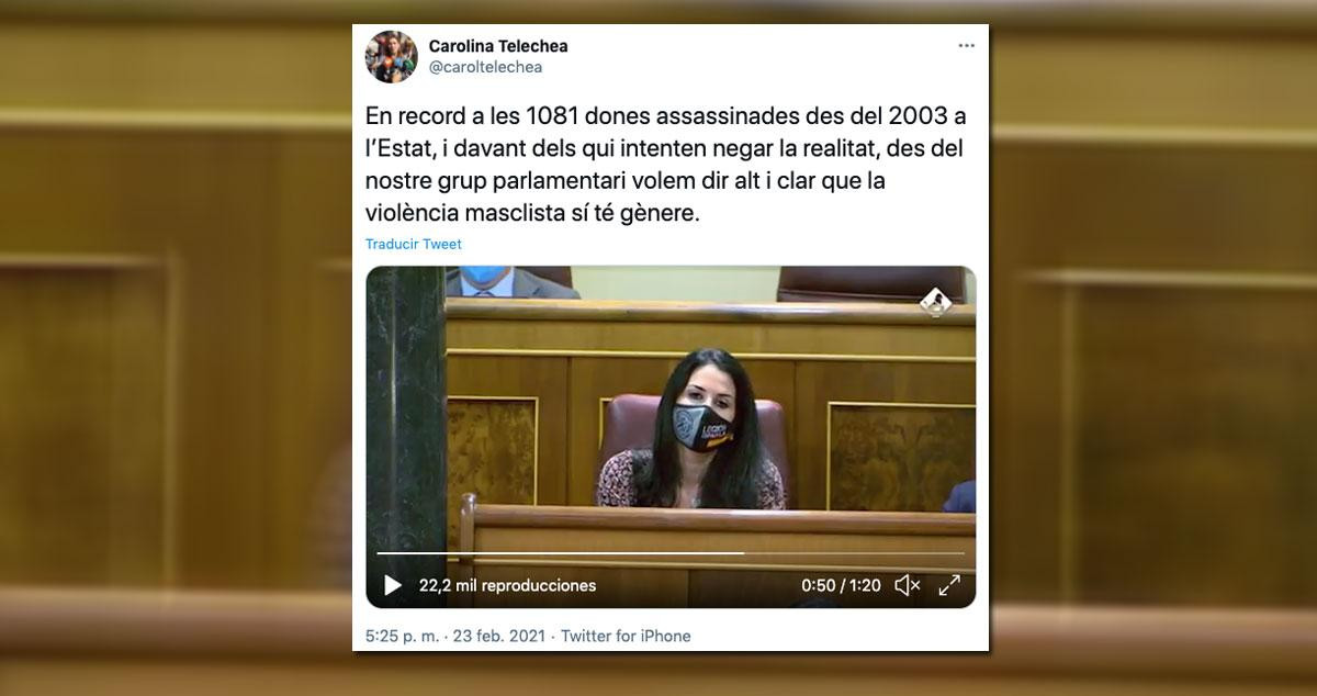 Una de las diputadas de Vox durante el discurso contra la violencia machista de la republicana Carolina Telechea / TWITTER