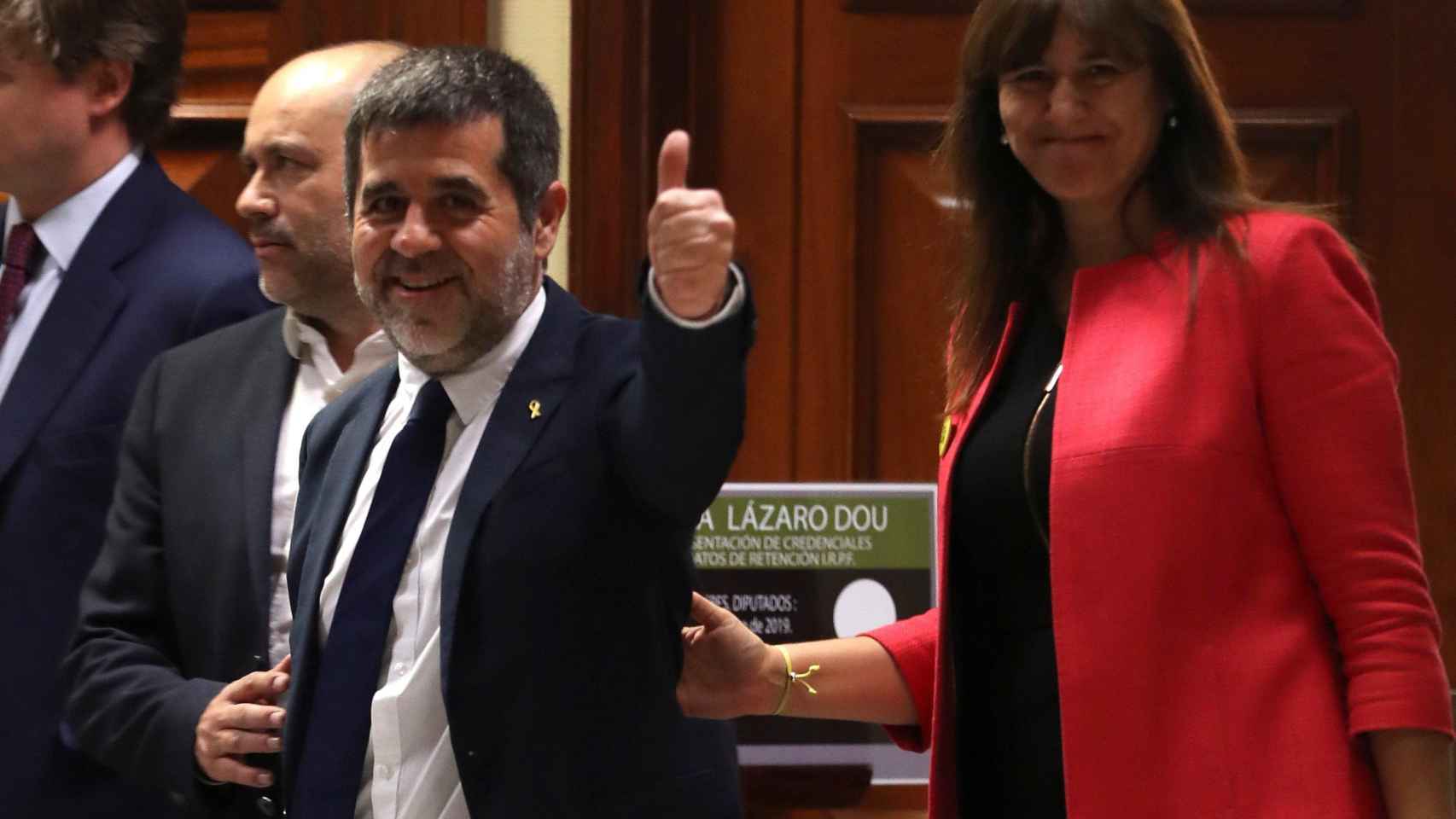 Jordi Sánchez y Laura Borràs, diputados de JxCat en las Cortes, en la toma de posesión del acta. Nacionalismo catalán / EFE