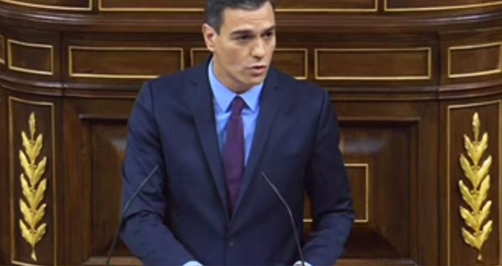 Pedro Sánchez, en su comparecencia en el Congreso de Diputados / RTVE