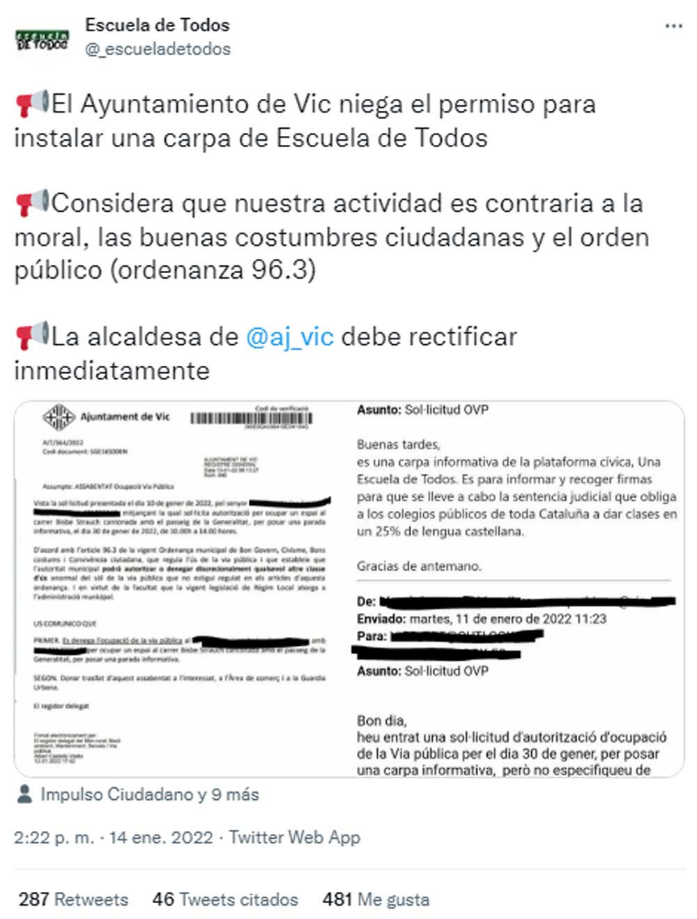 Escuela de Todos, exponiendo el caso en sus redes sociales