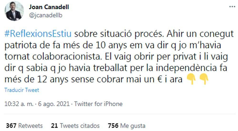 Canadell, dolido porque un conocido patriota le llama colaboracionista / TWITTER