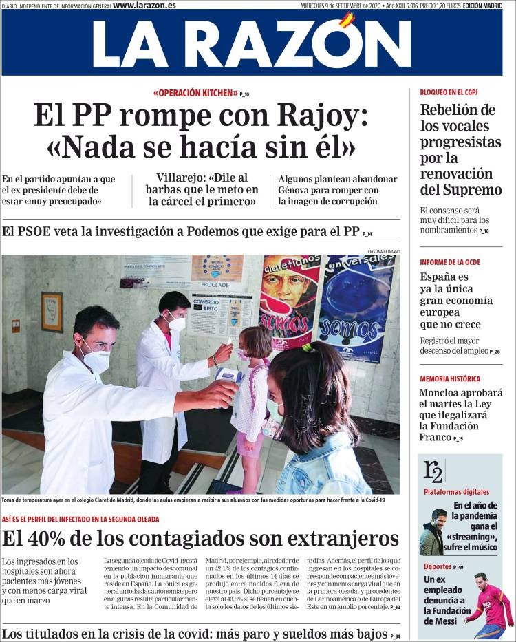 Portada de 'La Razón' del 9 de septiembre / KIOSKO