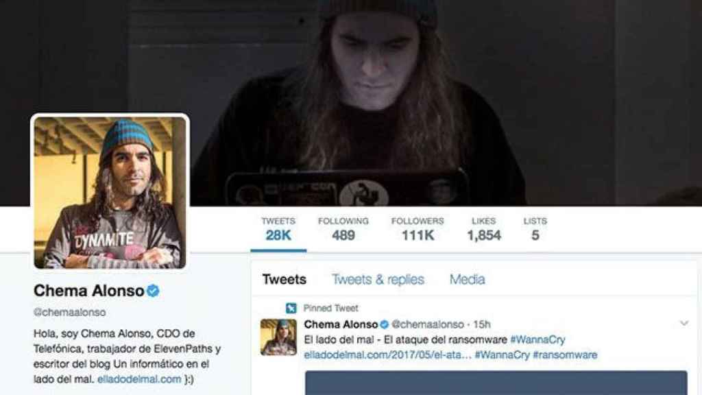 Imagen del perfil de 'Twitter' del hacker de Telefónica, Chema Alonso / CG