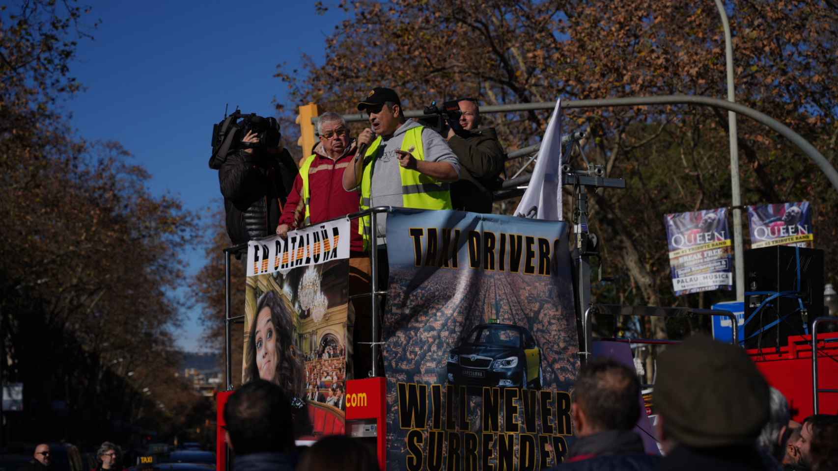 El líder de Élite Taxi, Tito Álvarez, durante la manifestación de este martes en Barcelona / Luis Miguel Añón (CG)