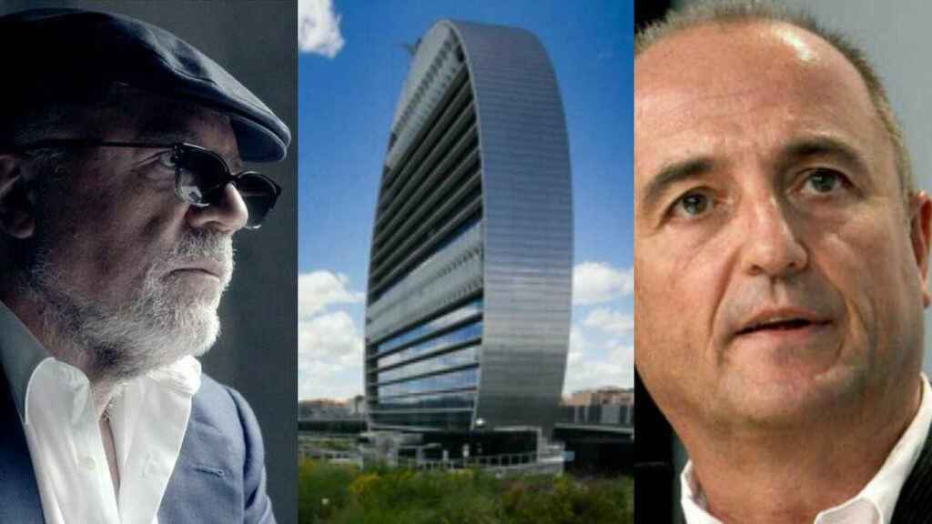 Montaje con las imágenes del excomisario Villarejo y el exministro Miguel Sebastián, además de la sede central del BBVA