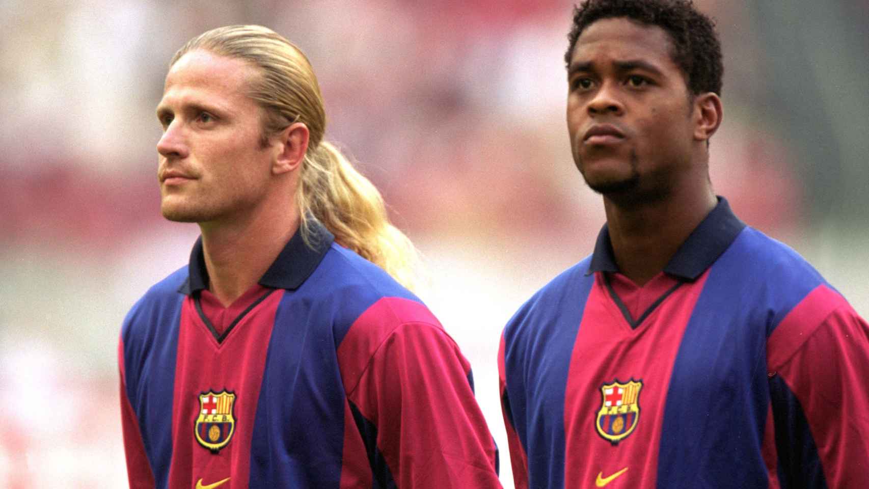 Emmanuel Petit, junto a Kluivert en su etapa en el Barça | EFE