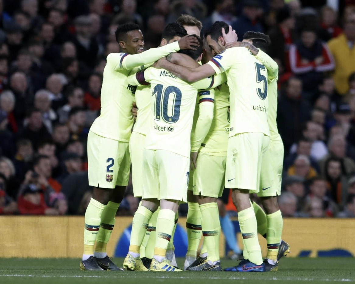 Los jugadores del Barça celebran el gol azulgrana ante el Manchester United / FCB